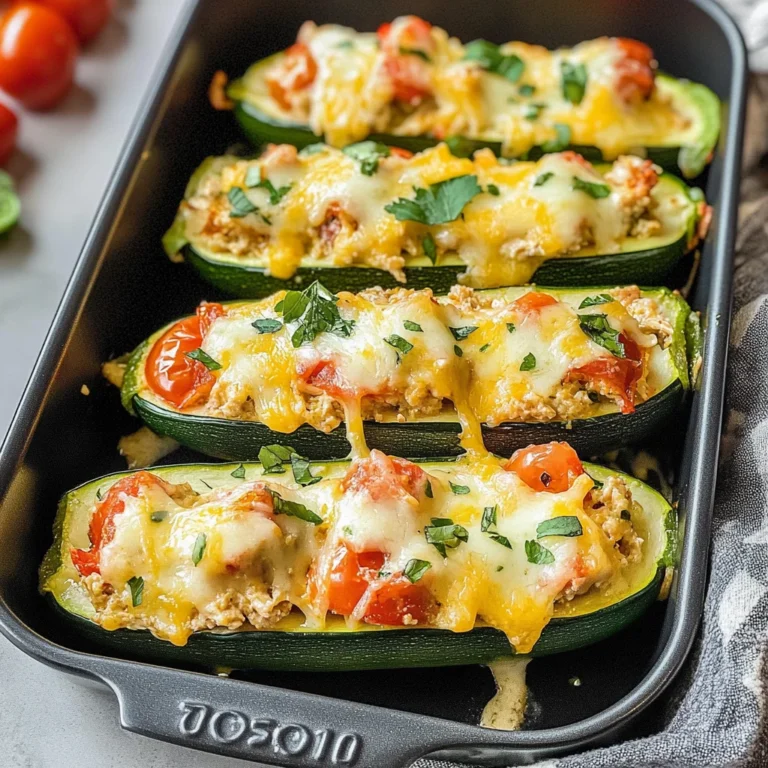 Stuffed Zucchini Boats (With Creamy Chicken)