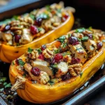 Sweet and Savory Honey Roasted Butternut Squash Stuffed with Chicken