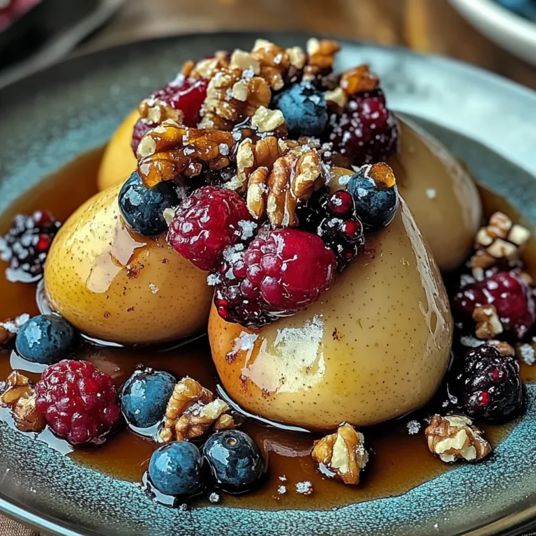 Baked Pears with Berries, Honey, Walnuts & Blue Cheese