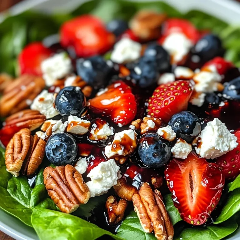 Berry Spinach Salad with Pecans, Feta, and Balsamic Glaze