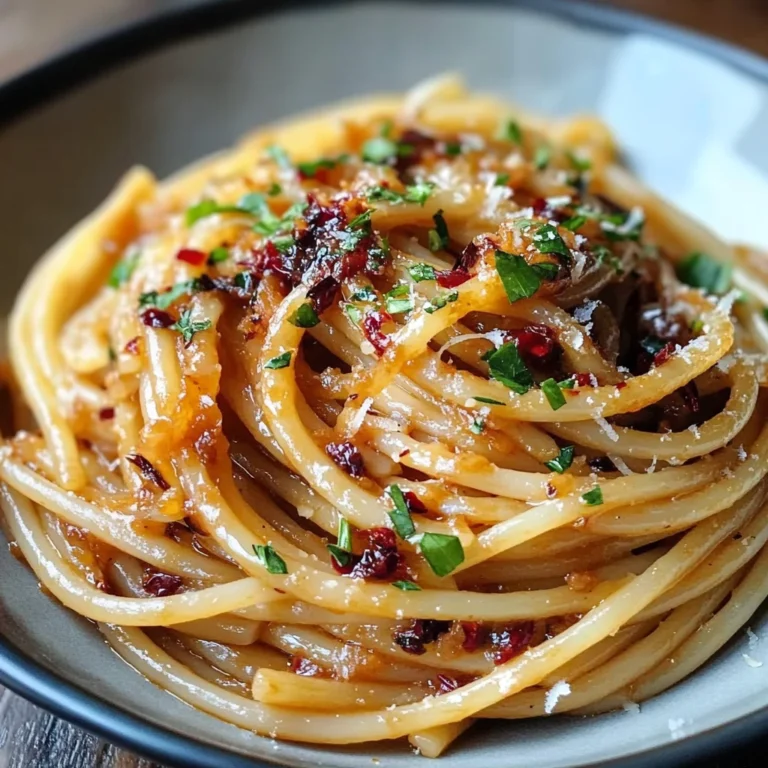 Caramelized Onion Pasta with Chilli Oil