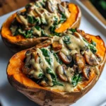 Creamy Mushroom and Spinach Stuffed Sweet Potatoes