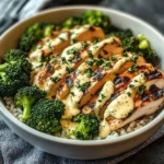 Grilled Chicken & Broccoli Bowls with Creamy Garlic Sauce