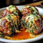 Spinach Garlic Meatballs Stuffed with Mozzarella