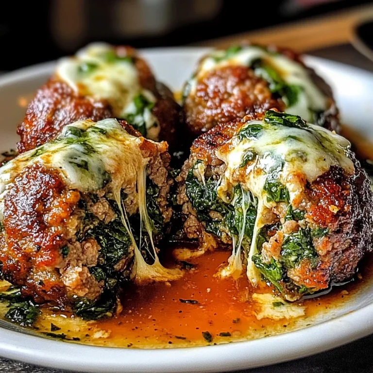 Spinach Garlic Meatballs Stuffed with Mozzarella