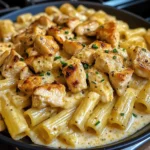 Cheddar Garlic Chicken Rigatoni in Parmesan Sauce