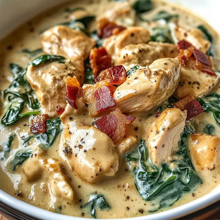 Creamy Slow Cooker Chicken Stroganoff with Spinach and Crispy Bacon