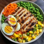 Grilled Chicken Protein Bowl with Eggs, Veggies & Creamy Dressing