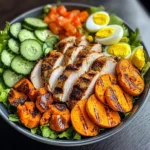 Grilled Chicken Salad Bowl with Sweet Potato Rounds & Eggs