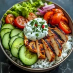 Grilled Chicken & Rice Veggie Bowl with Herb Yogurt