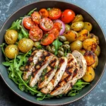 Herbed Chicken Bowl with Crispy Potatoes & Tomato Caper Salad