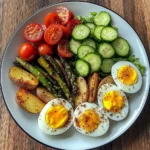 Roasted Potato Wedges with Asparagus, Jammy Eggs & Fresh Garden Salad