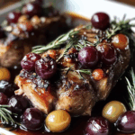 Slow-Roasted Lamb Shoulder with Rosemary, Garlic Cream & Caramelized Grapes