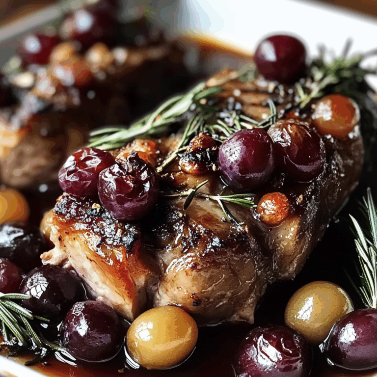 Slow-Roasted Lamb Shoulder with Rosemary, Garlic Cream & Caramelized Grapes