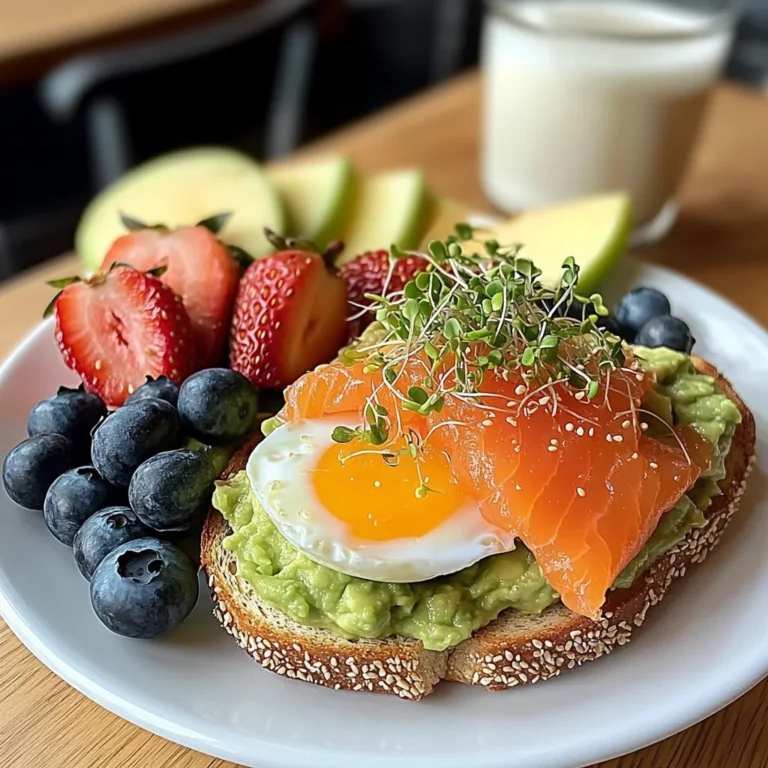 Smoked Salmon & Egg Avocado Toast Plate with Fresh Fruit & Tea