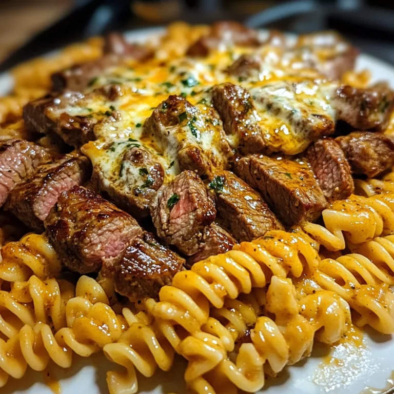 Spicy Garlic Butter Steak with Melted Mozzarella Rotini